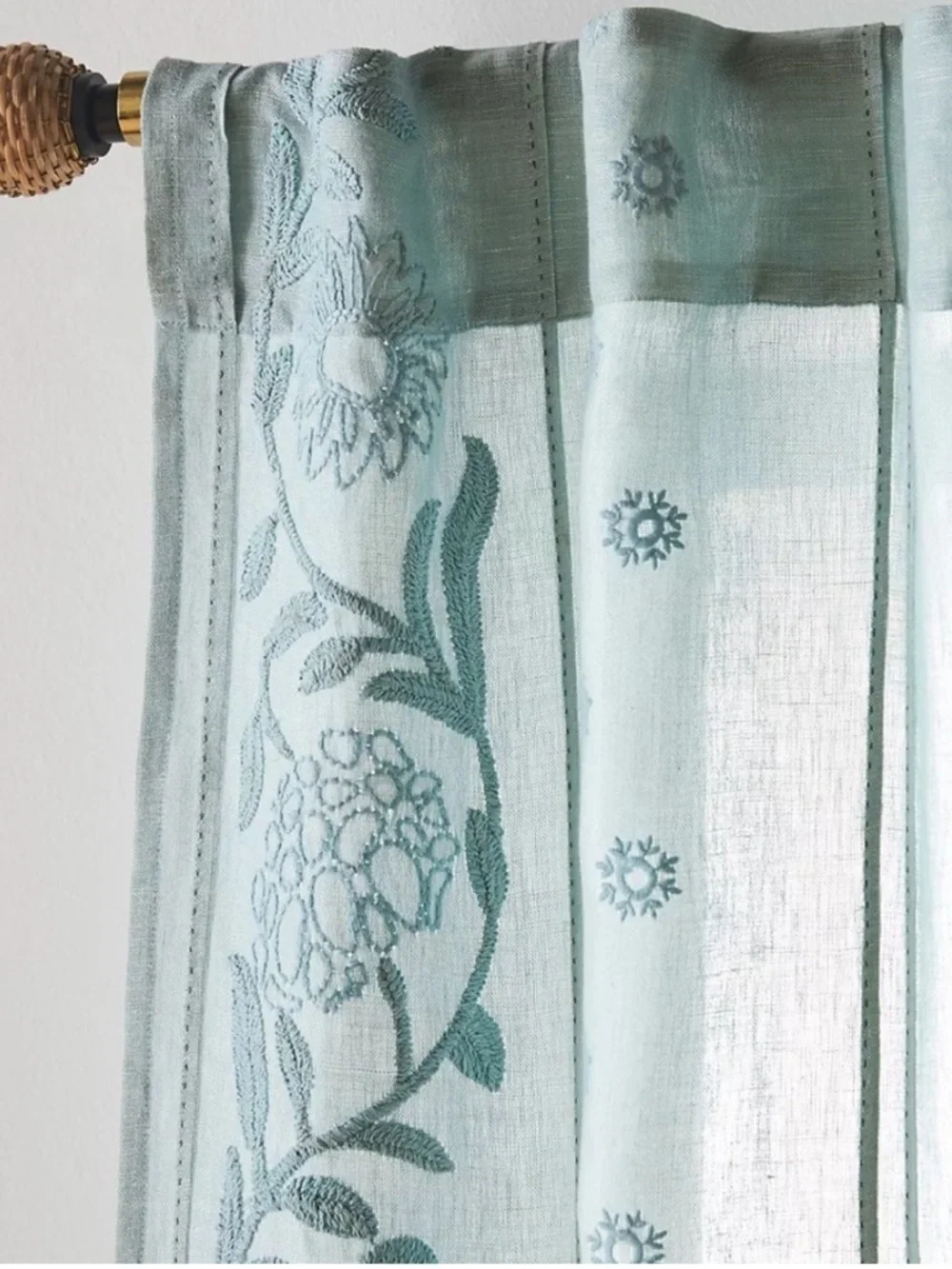 Anthropologie Manette Embroidered Cotton Linen Sheer Curtain 50 x 108 NWT